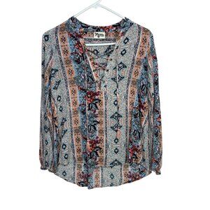 Show Me Your Mumu X-Small Boho Floral Blouse Lace-Up Front Tassel Ties Tunic